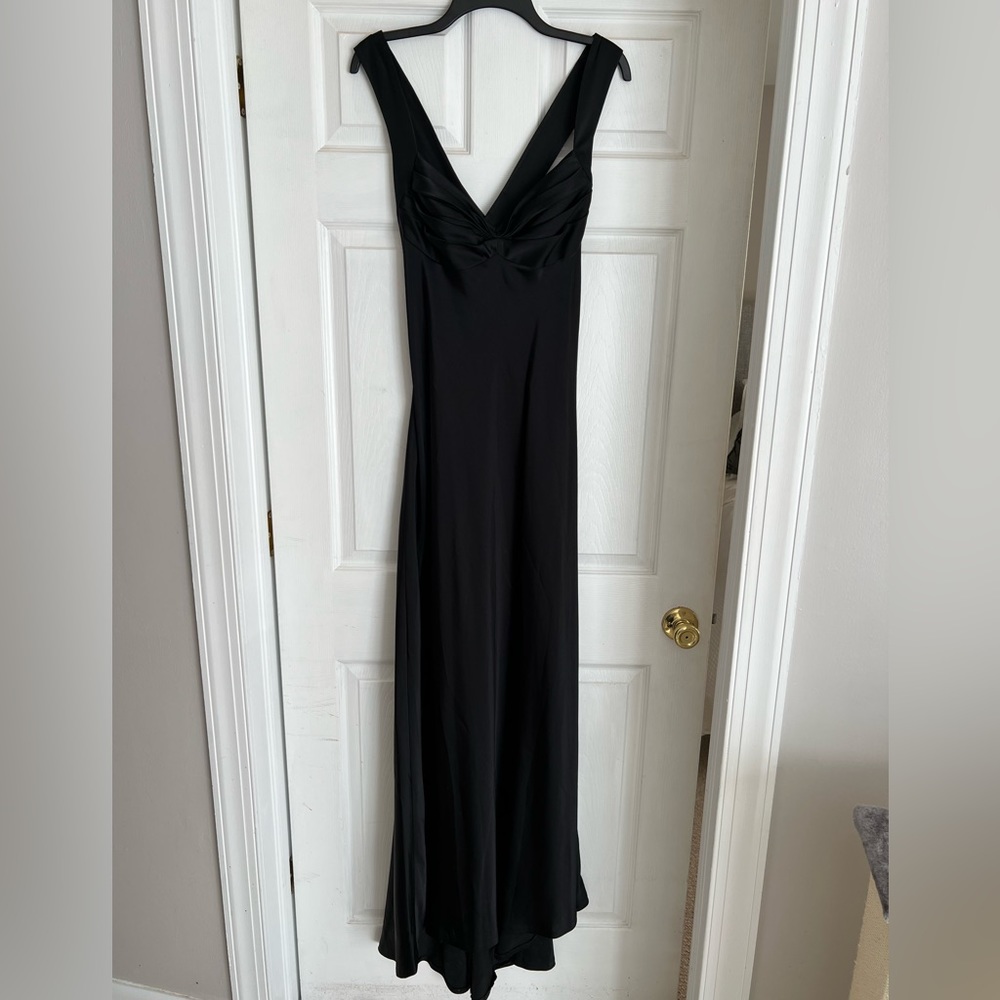 Calvin Klein - black satin long dress, cross strap back